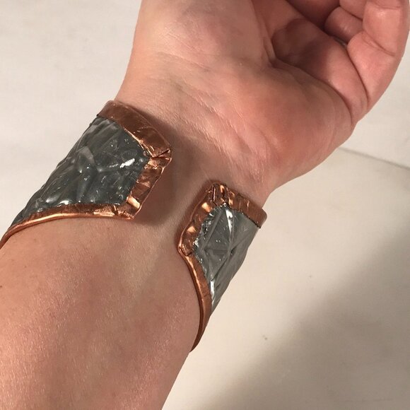 Wintery Snowflake Wide Cuff Bracelet Copper Silver Handmade Holiday Gift Boho - Picture 7 of 7